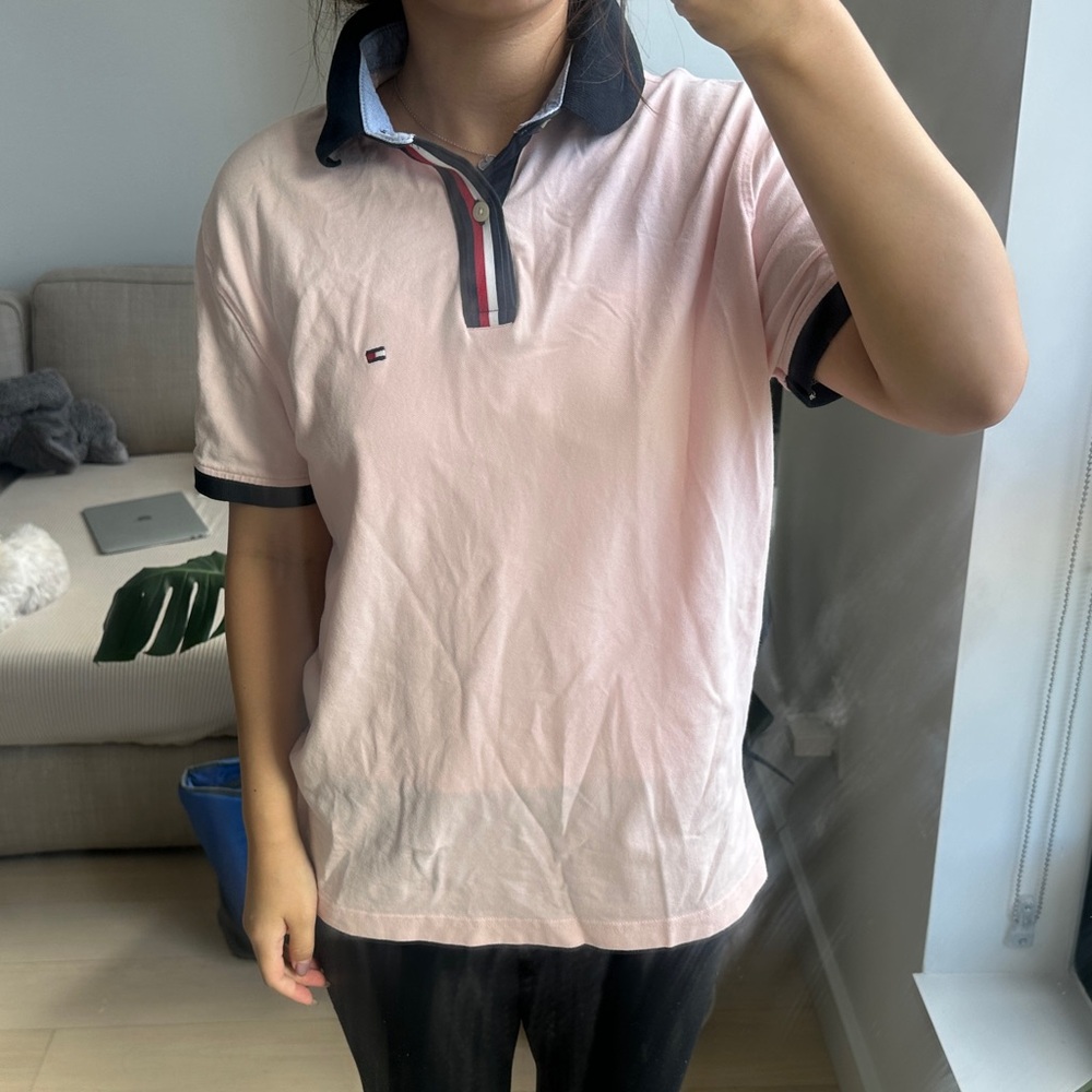 Tommy Hilfiger Pink and Black Polo Shirt